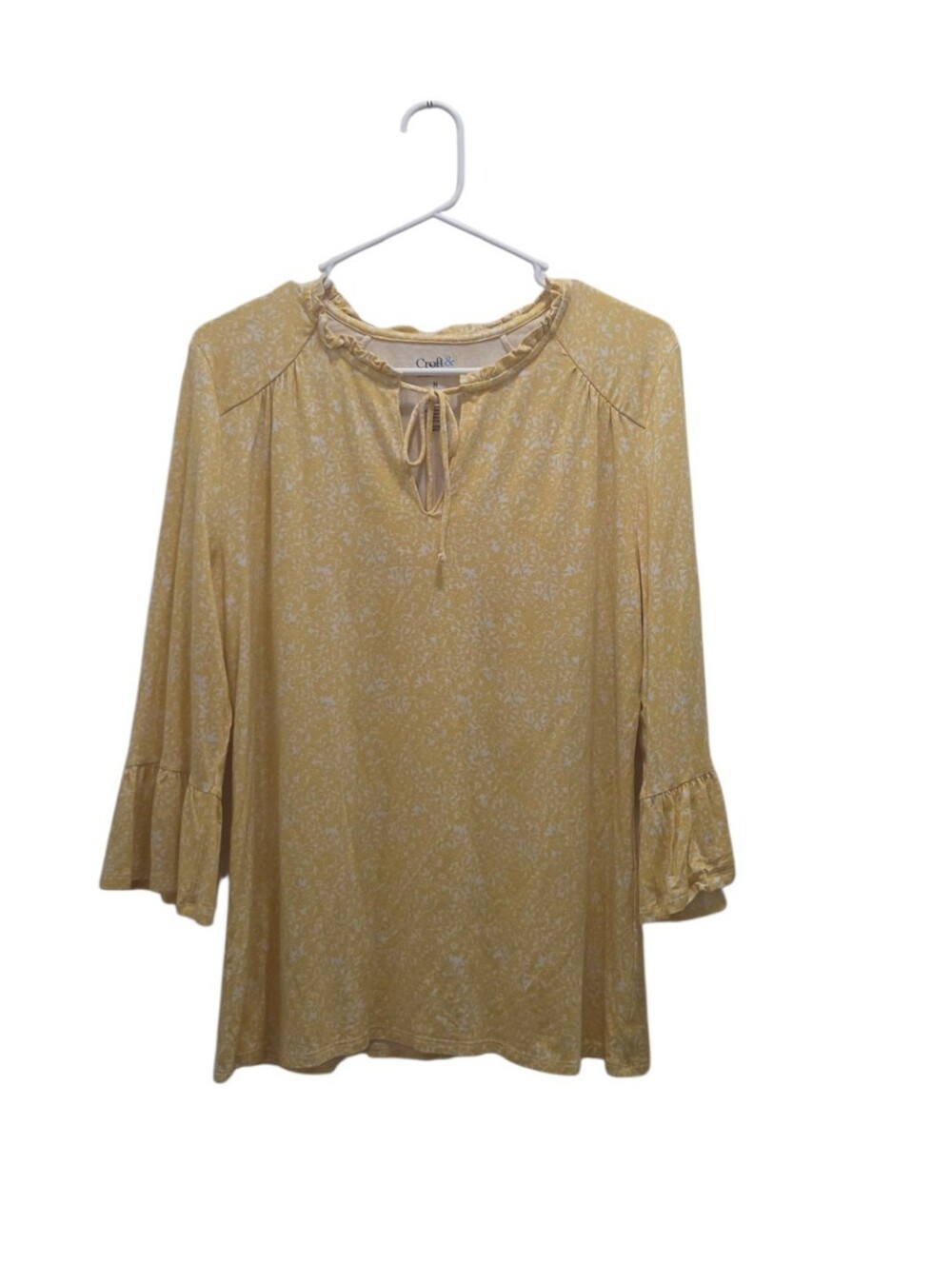Croft & Barrow M Mustard Floral Peasant Blouse Ruffle Bell Sleeve Boho Cottage